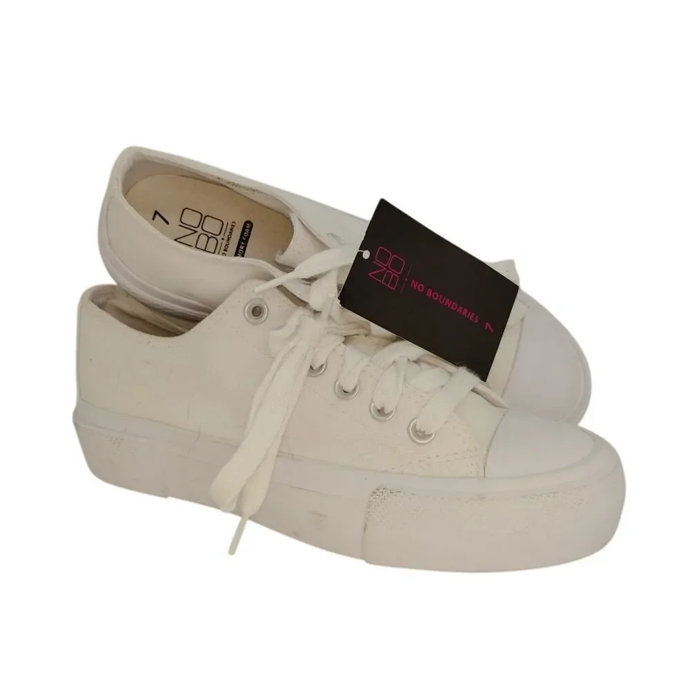 No Boundaries Womens NEW w/Tags White Platform Memory Foam LaceUp Sneakers-sz. 7